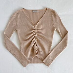 Active USA Ruched Long Sleeve Ribbed Top | Tan | Size S | NWOT